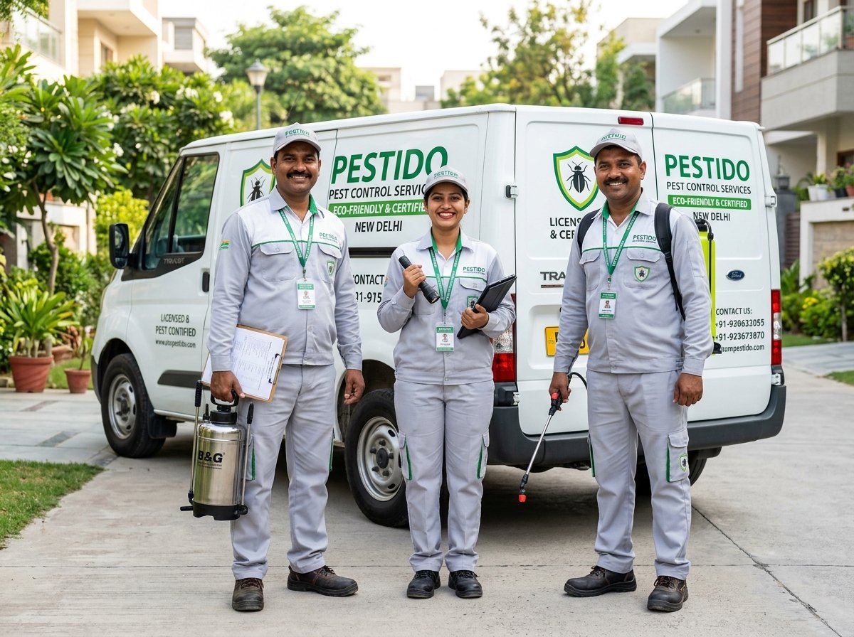 Pestido pest control team with service van
